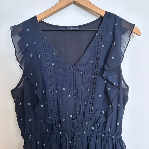 Abercrombie and Fitch Navy Blue Ruffle Dress Size Large - Picture 2 of 6